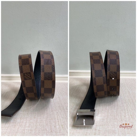 Authentic Louis Vuitton Damier Azur Canvas Leather Reversible Silver Buckle 36 - Picture 8 of 12